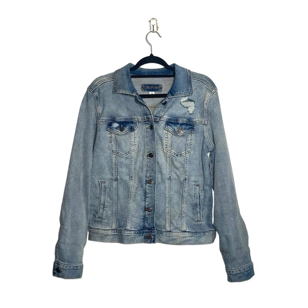 Maurices Medium Sandblast Wash Vintage Destructed Denim Jacket Medium Women’s - Picture 2 of 12